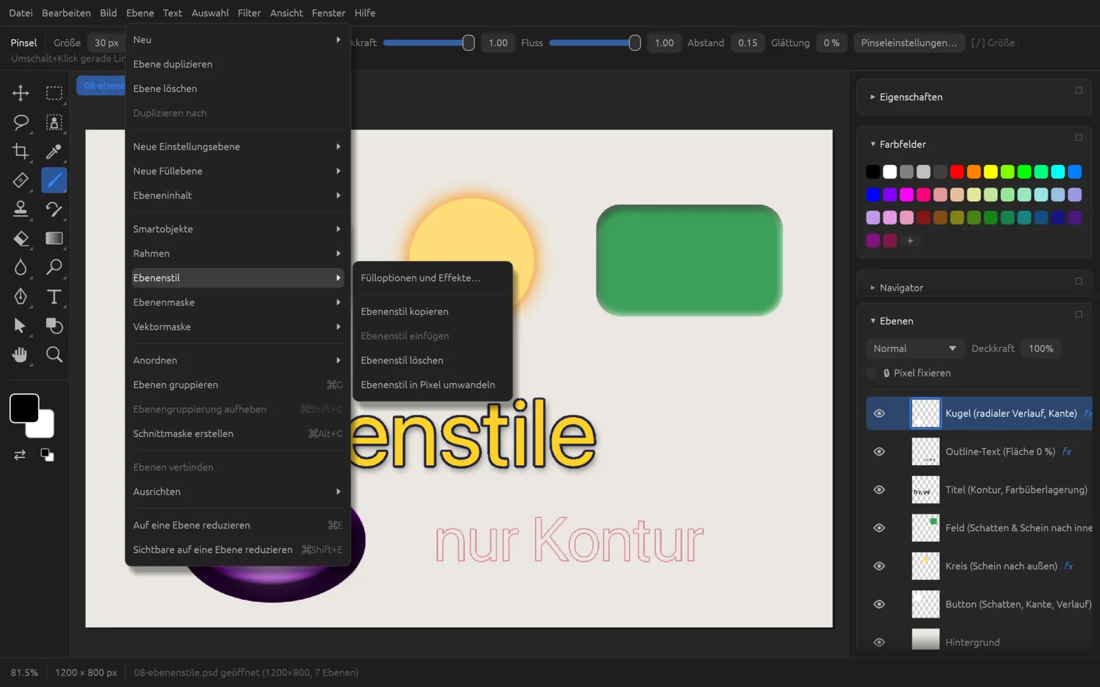 Untermenü Ebene › Ebenenstil