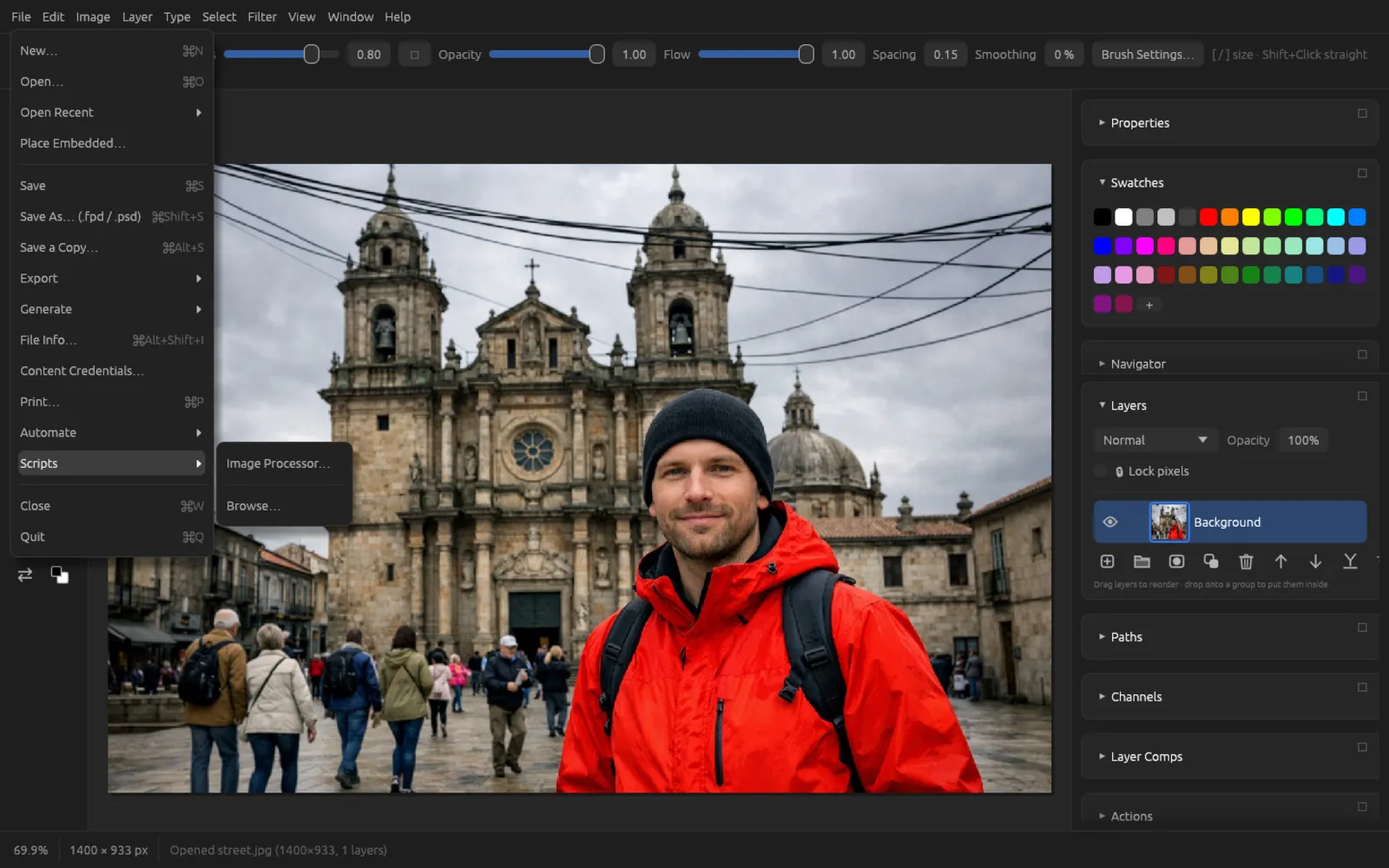 The File › Scripts menu with Image Processor and Browse