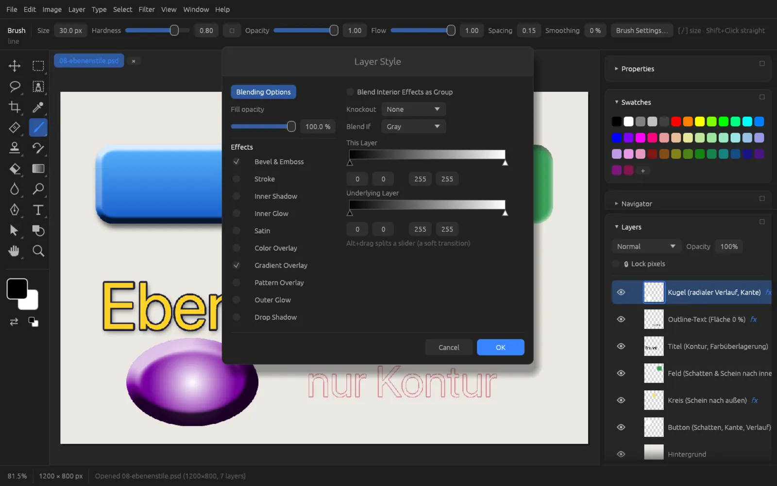 Blending options in the Layer Style dialog