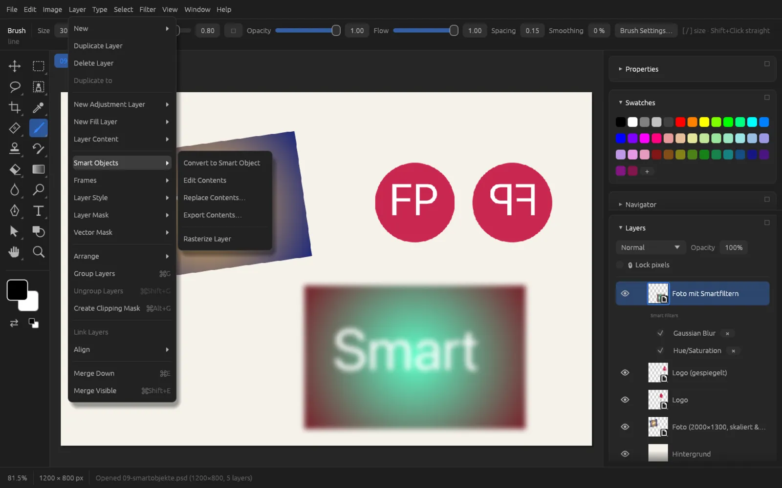 The Layer › Smart Objects submenu