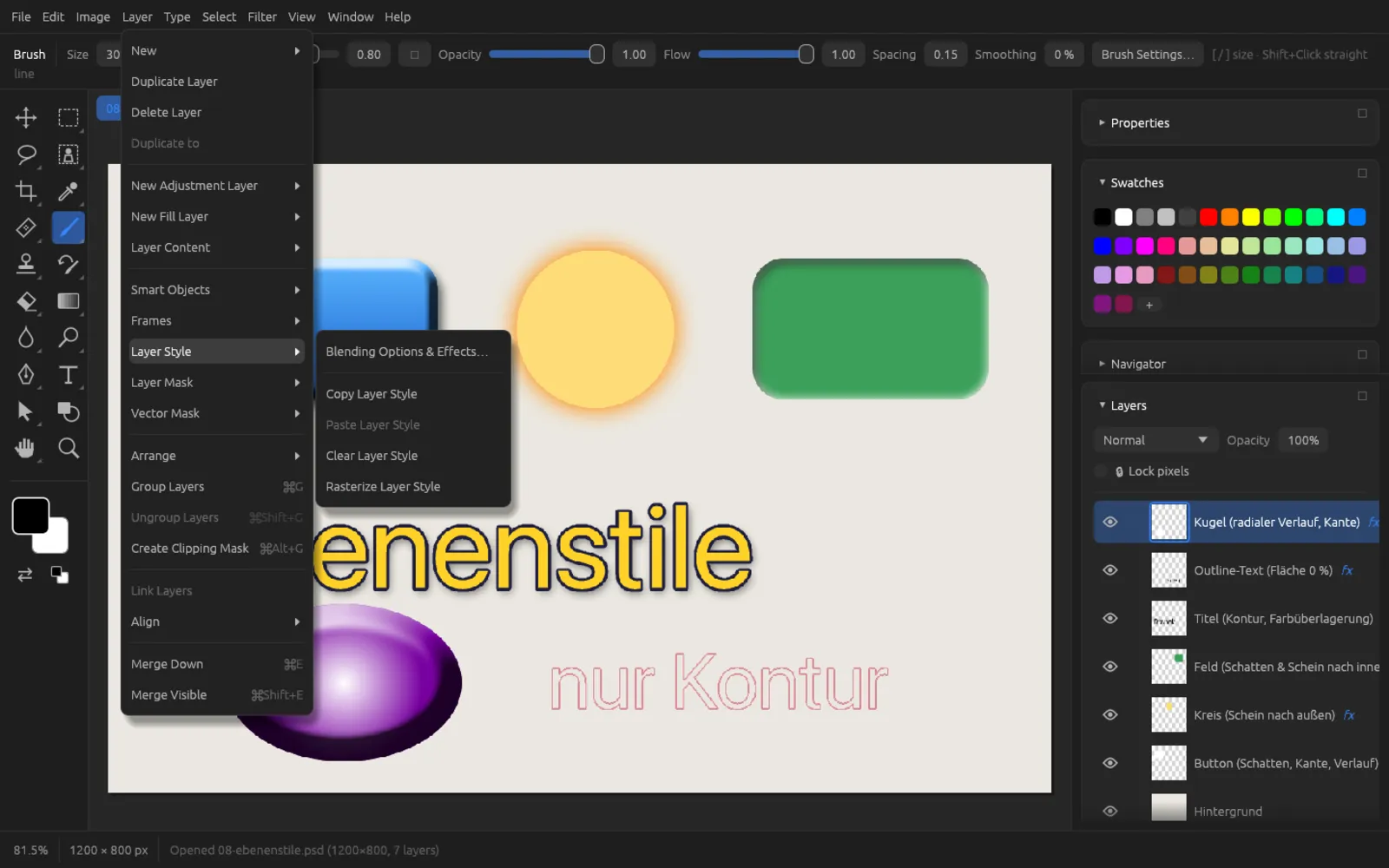 The Layer › Layer Style submenu