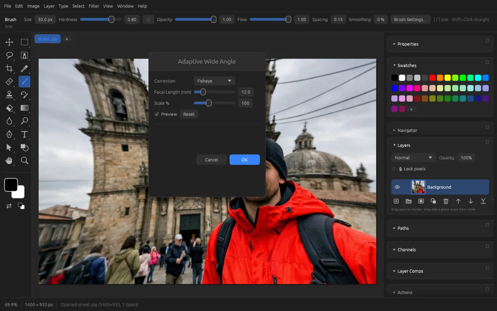 Adaptive Wide Angle dialog