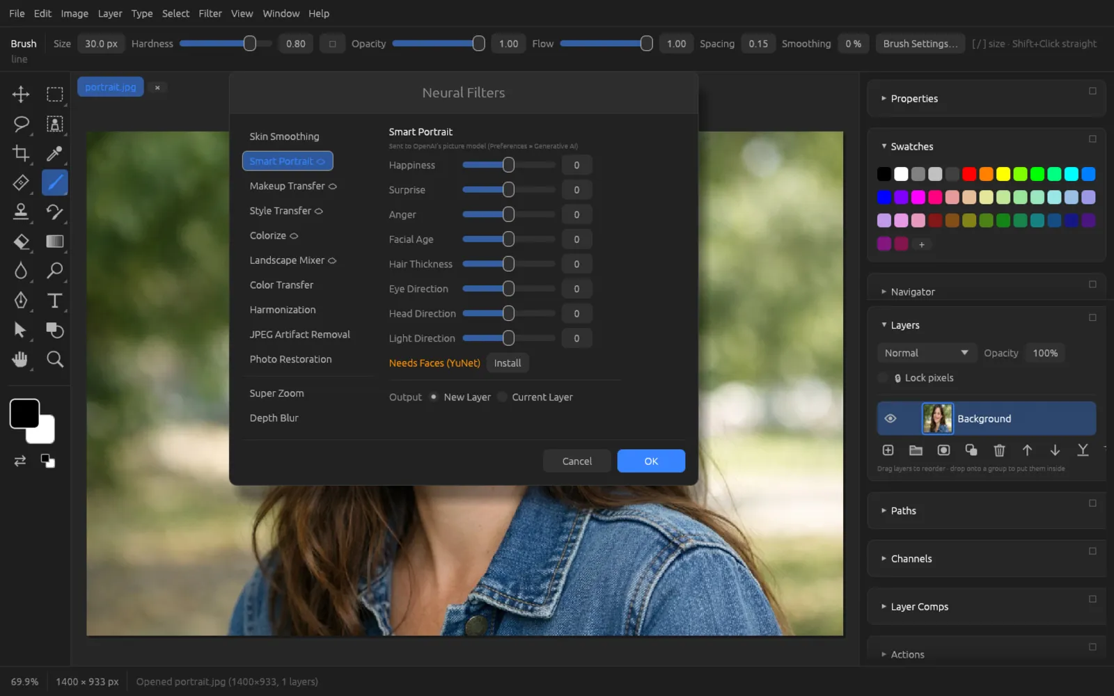 Neural Filters, Smart Portrait with eight sliders