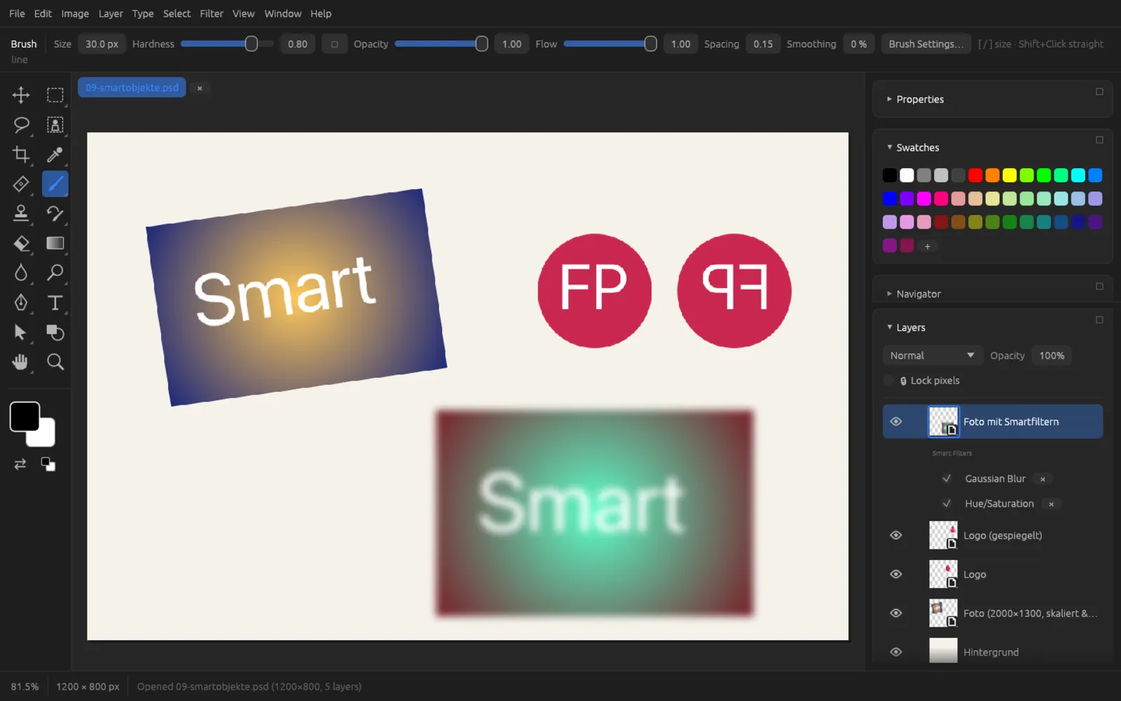 Smart object with Gaussian Blur and Hue/Saturation as smart filters