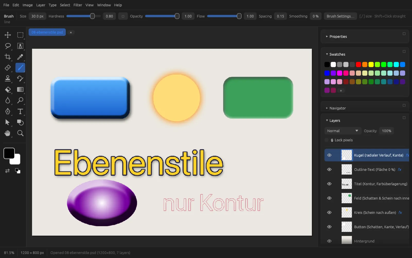 Sample file with various layer styles