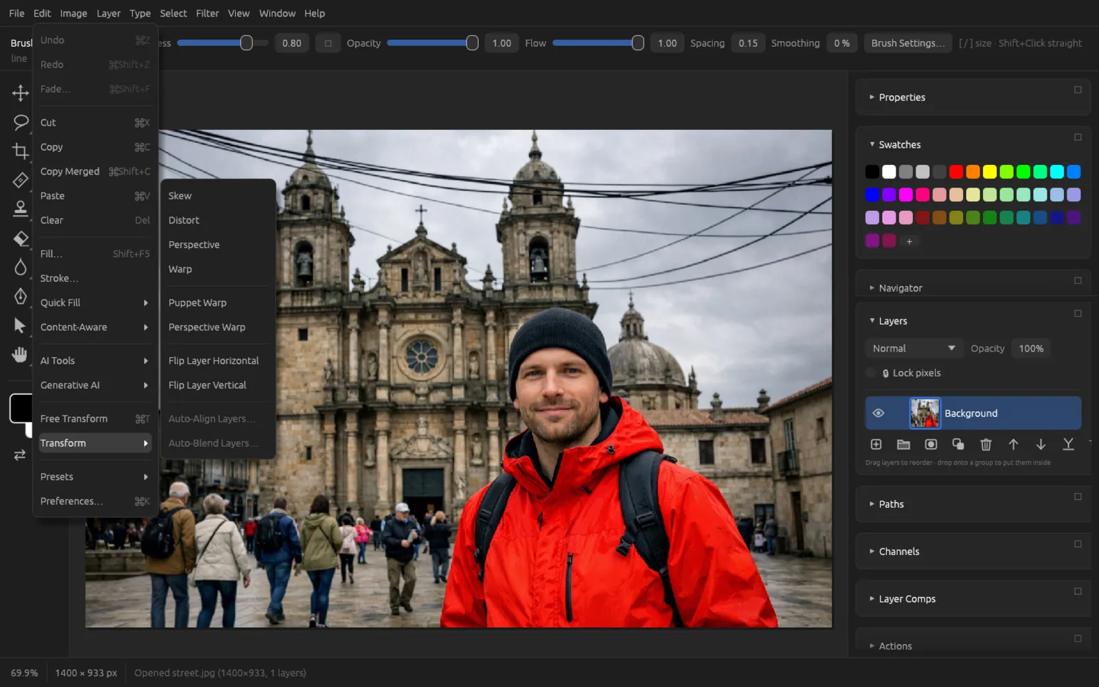 The Edit › Transform submenu