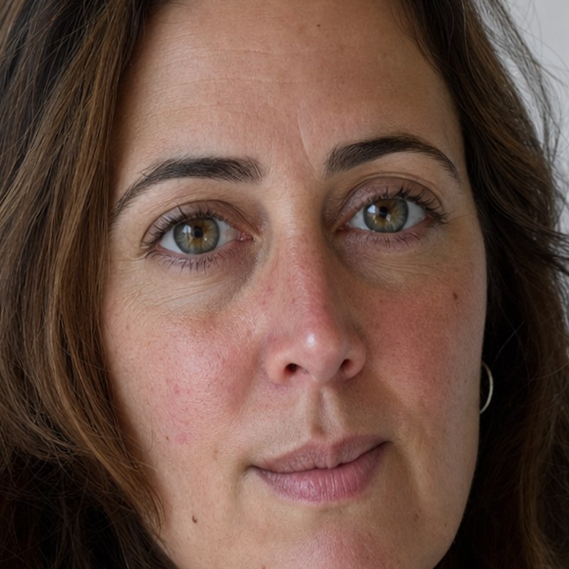Gesicht mit größeren Augen, Lächeln und schmalerer Form